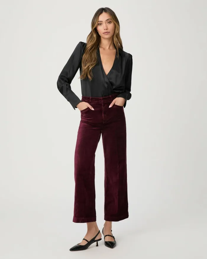 Women Pants PAIGE Anessa Trouser Wide Leg Pant 8211 Dark Oxblood Velvet