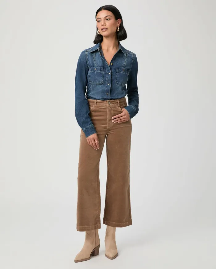 Women Pants PAIGE Anessa Wide Leg Pant 8211 Burnt Sugar Corduroy