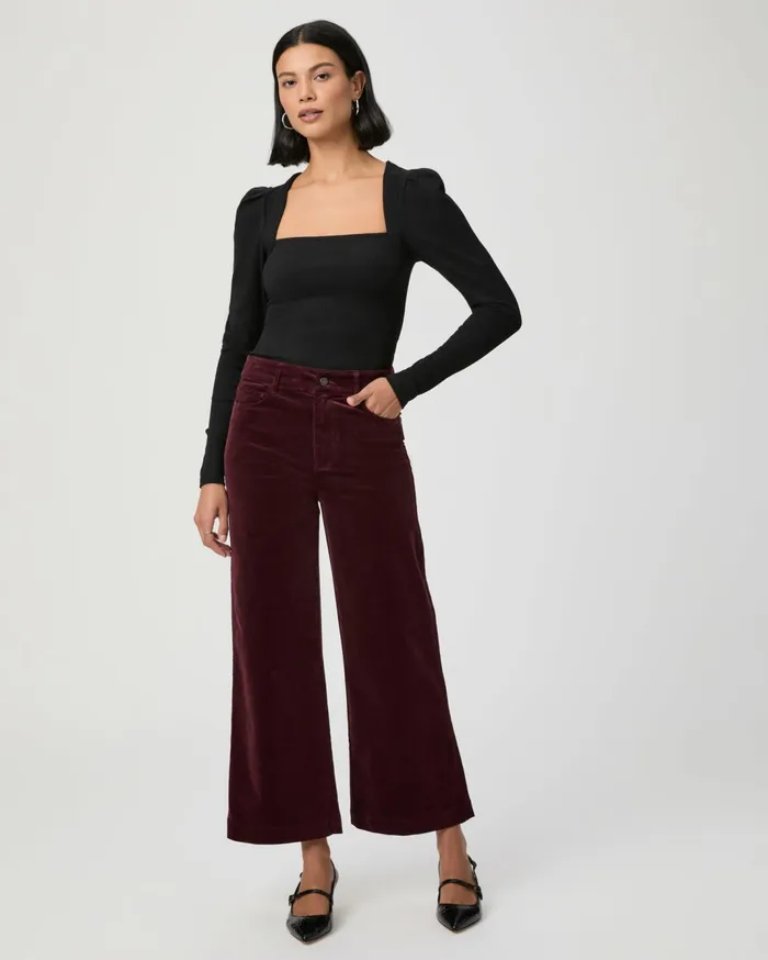 Women Pants PAIGE Anessa Wide Leg Pant 8211 Dark Oxblood Corduroy