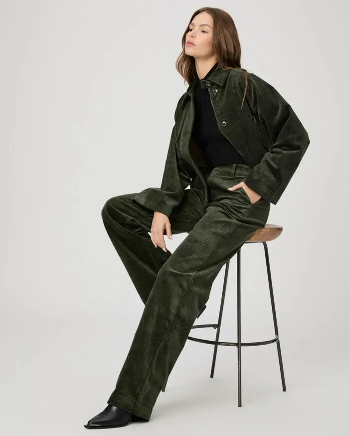 Women Pants PAIGE Danielle Trouser 8211 Dark Fern Green Corduroy
