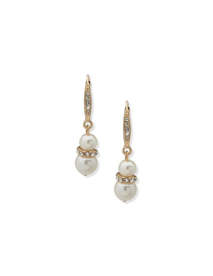 Women Pearl Snowman Double Drop Earrings Anne Klein Pierced Earrings