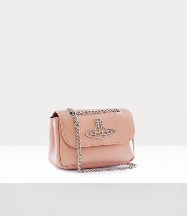 Women Pearlised Leather Thin Line Orb Small Purse With Chain Pink Viviennewestwood Wallets And Purses