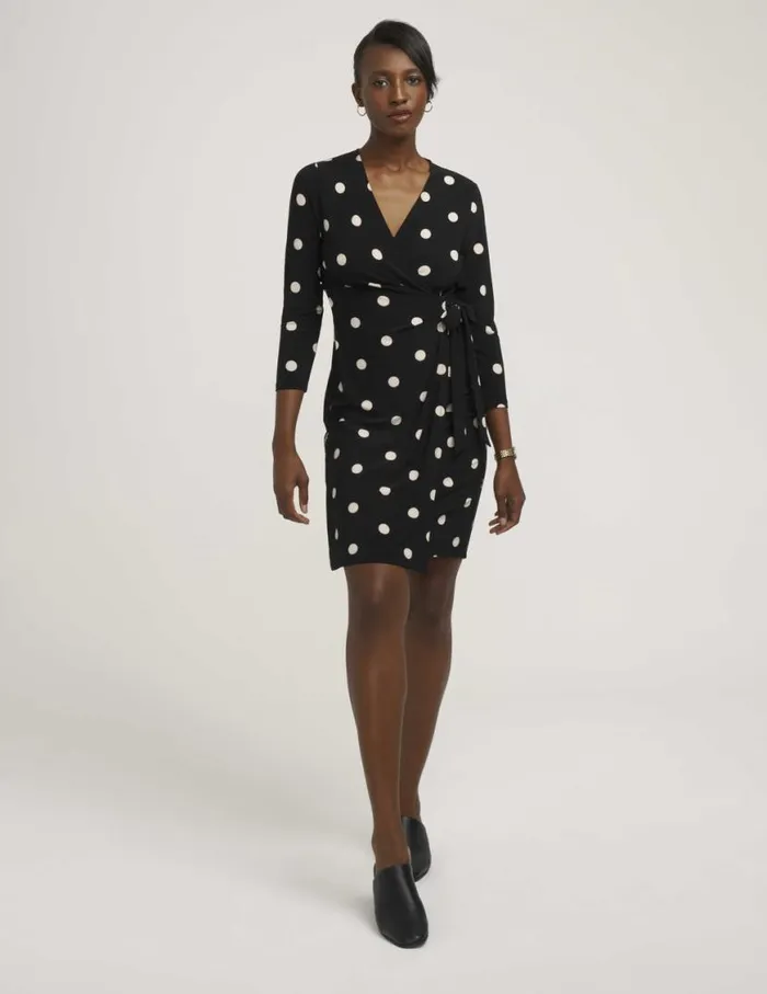 Women Petite Dot Print Faux Wrap Dress Anne Blackanne White Anne Klein Dresses and Jumpsuits