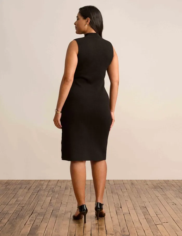 Women Petite Houndstooth Mock Neck Sweater Dress Anne Blackanne White Anne Klein Dresses and Jumpsuits