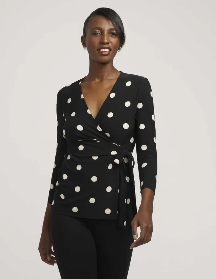 Women Printed Faux Wrap Top Anne Blackandanne White Anne Klein Tops