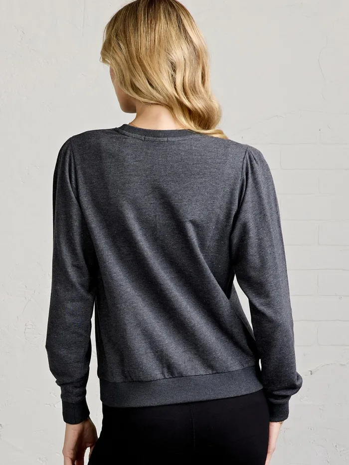 Women Puff Sleeve Sparkle Sweatshirt Tasc Performance Lounge