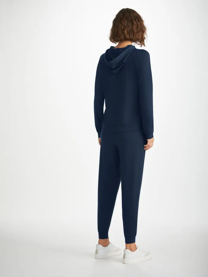 Women Pullover Hoodie Basel Micro Modal Stretch Navy Derek Rose Hooded Tops
