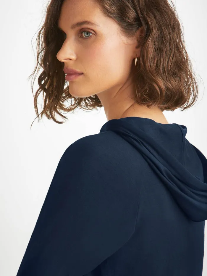 Women Pullover Hoodie Basel Micro Modal Stretch Navy Derek Rose Hooded Tops