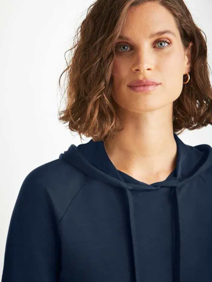 Women Pullover Hoodie Basel Micro Modal Stretch Navy Derek Rose Hooded Tops