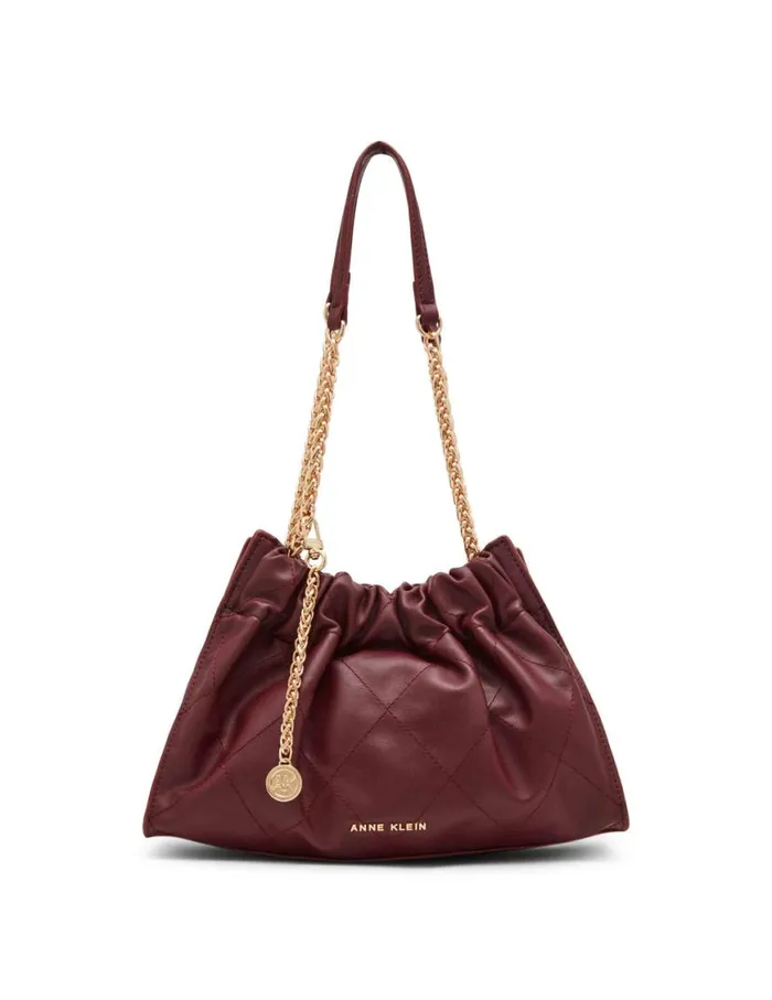 Women Quilted Stitched Cinched Closure Satchel Cherry Lacquer Anne Klein Shoulder Bags