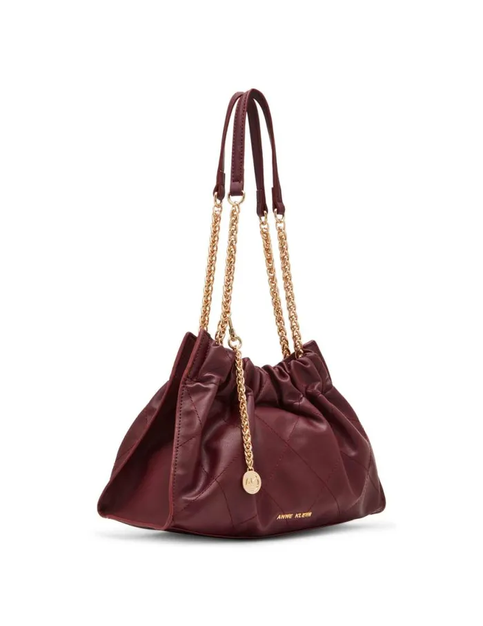 Women Quilted Stitched Cinched Closure Satchel Cherry Lacquer Anne Klein Shoulder Bags