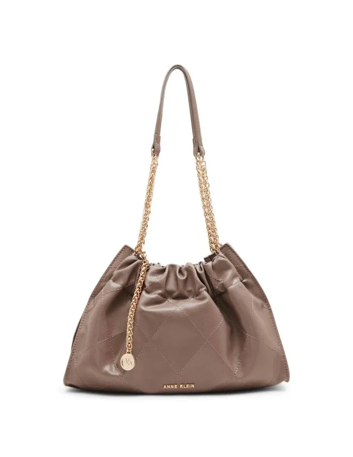 Women Quilted Stitched Cinched Closure Satchel Cherry Lacquer Anne Klein Shoulder Bags