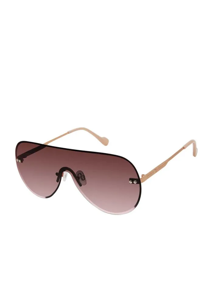 Women Rimless Metal Aviator Shield Sunglasses In Rose Gold Jessica Simpson Sunglasses