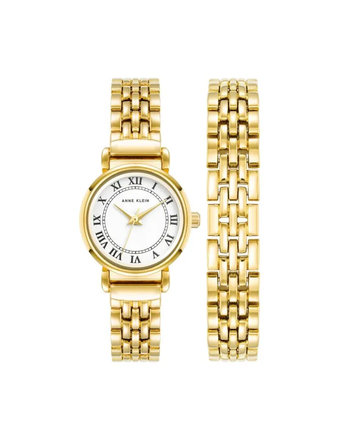 Women Roman Numeral Dial Bracelet Watch Set Goldtone Anne Klein Watches
