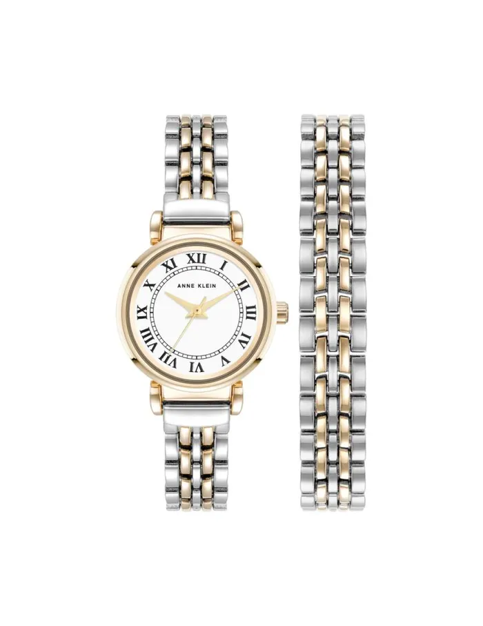 Women Roman Numeral Dial Bracelet Watch Set Goldtone Anne Klein Watches