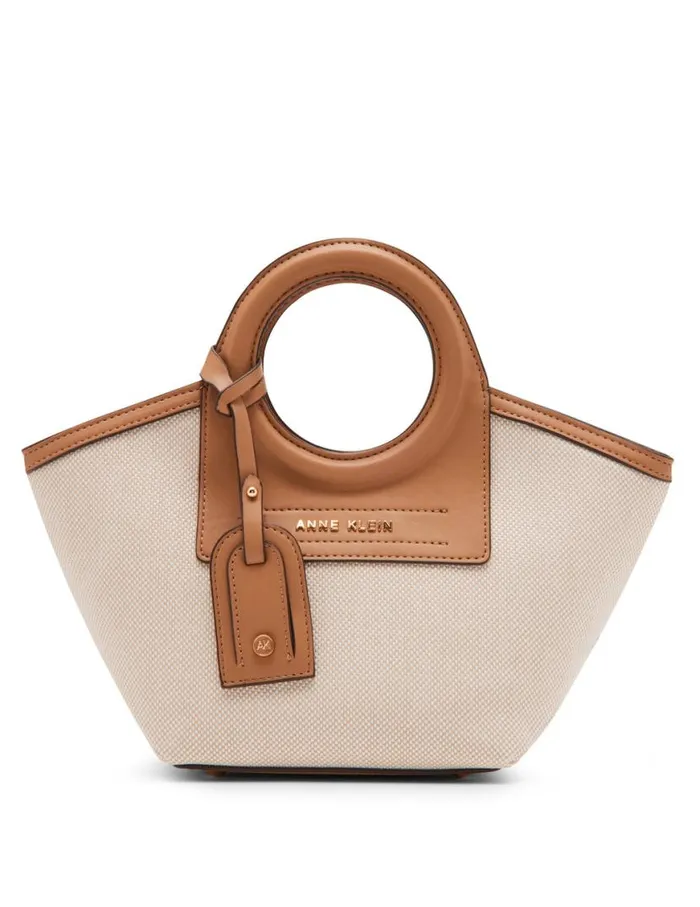 Women Round Handle Straw Satchel Tan Creamsunbaked Anne Klein Satchel Bags