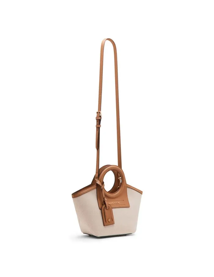 Women Round Handle Straw Satchel Tan Creamsunbaked Anne Klein Satchel Bags