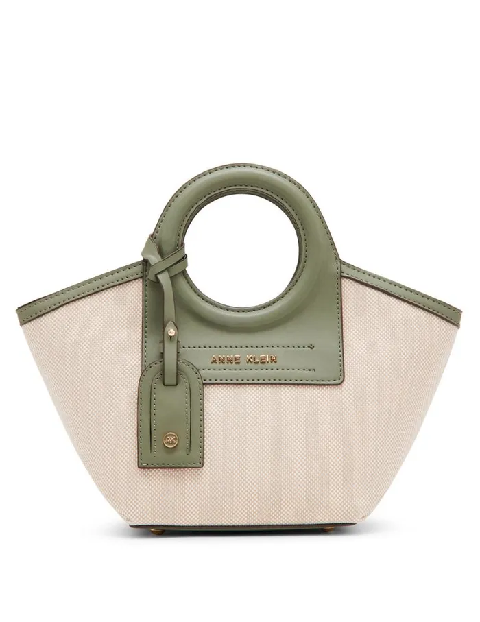 Women Round Handle Straw Satchel Tan Creamsunbaked Anne Klein Satchel Bags