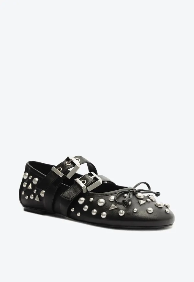 Women Sarita Leather Flat Black Schutz Shoes Ballerinas