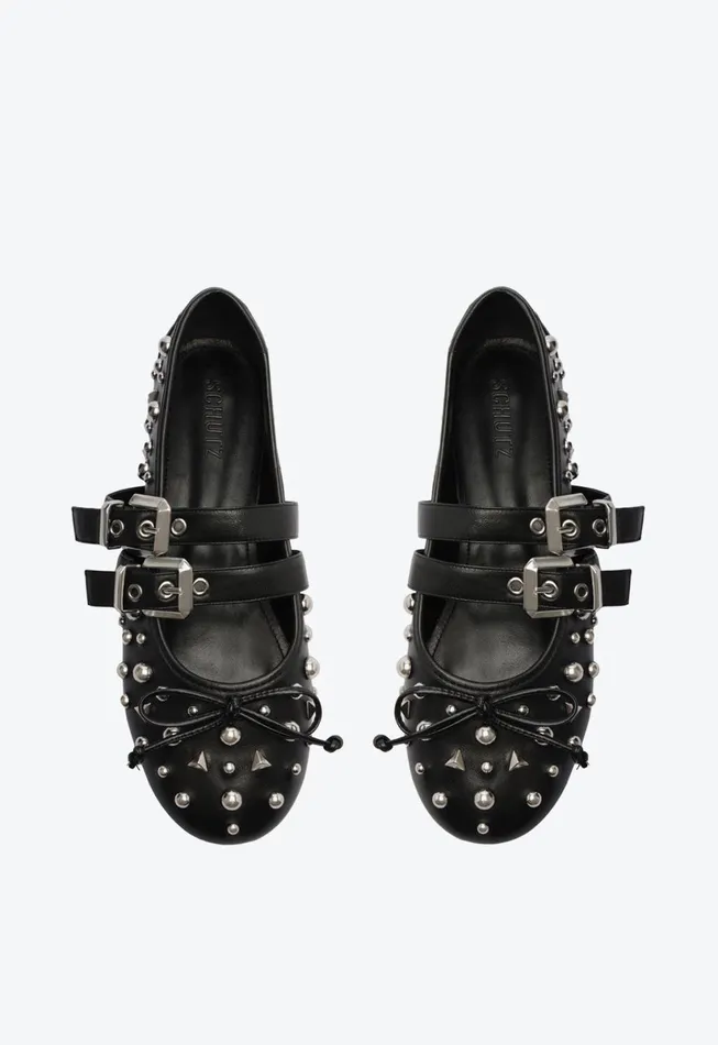 Women Sarita Leather Flat Black Schutz Shoes Ballerinas