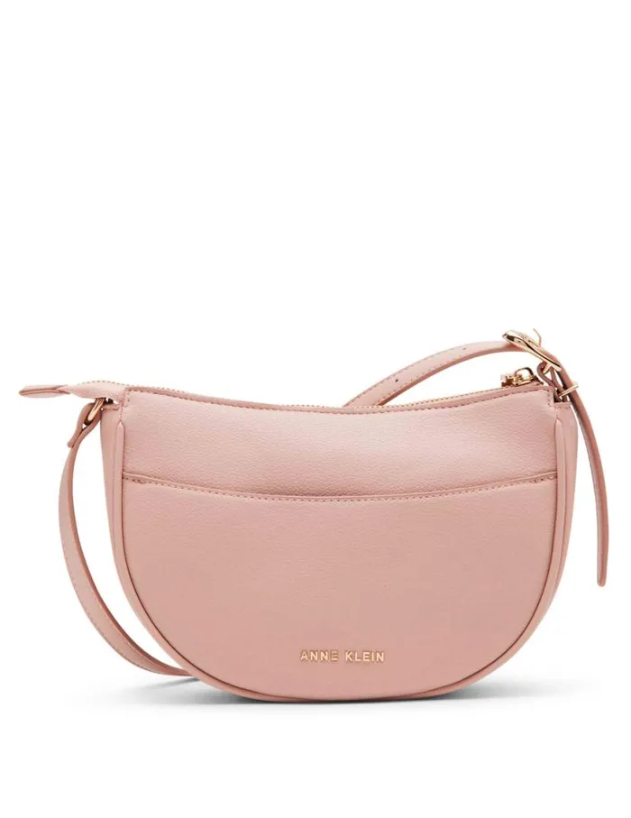 Women Sculpted Buckle Half Moon Crossbody Rosewater Anne Klein Crossbody Bags