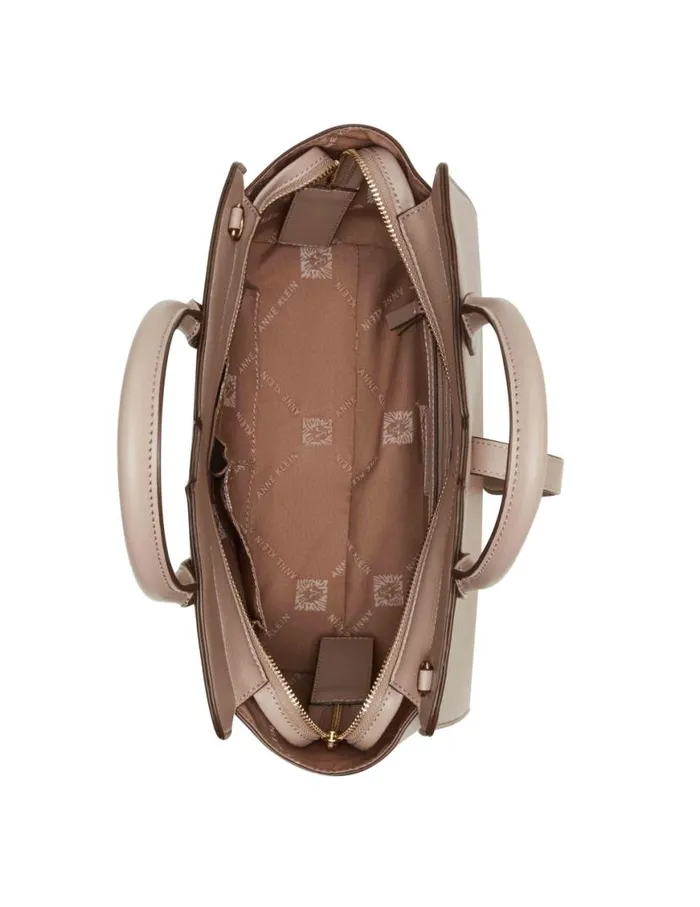 Women Sculpted Buckle Satchel and Detachable Strap Timeless Taupe Anne Klein Crossbody Bags