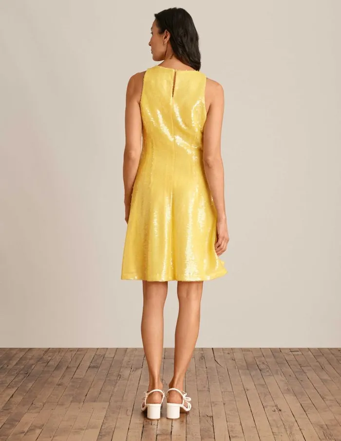 Women Sequin Sleeveless Swing Dress Tuscan Yellow Anne Klein Dresses and Jumpsuits