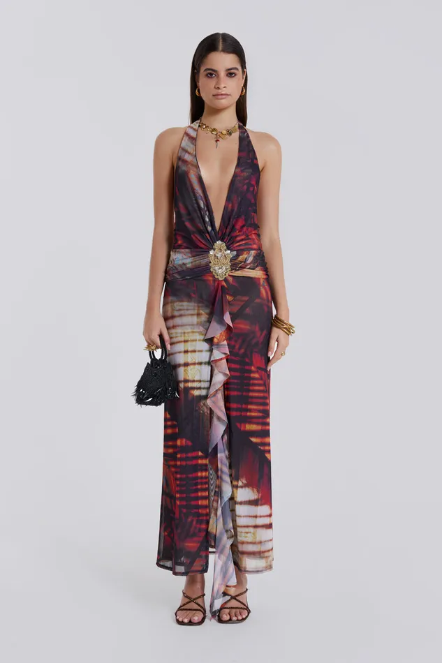 Women Shop Cindy Plunge Maxi Dress In Red Jaded London Dresses