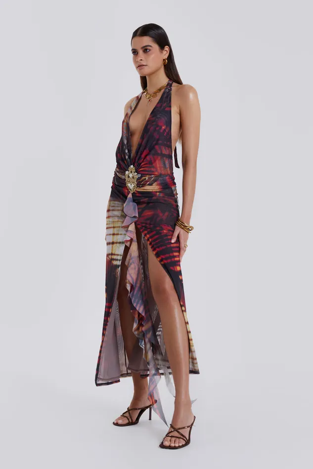 Women Shop Cindy Plunge Maxi Dress In Red Jaded London Dresses