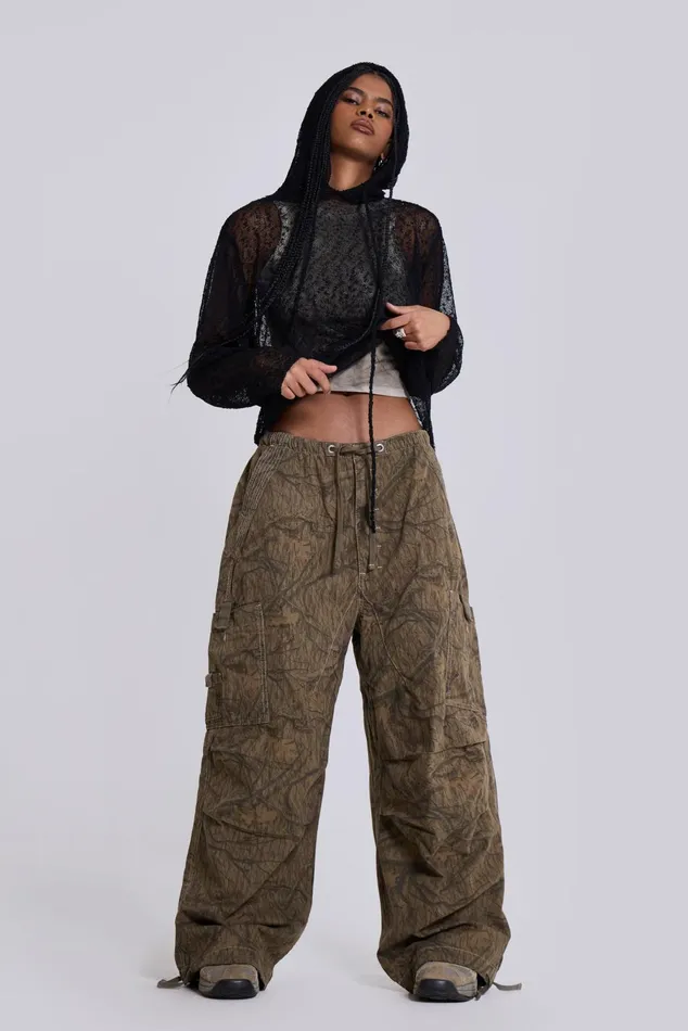 Women Shop Forest Camo Parachute Pants Jaded London Tops