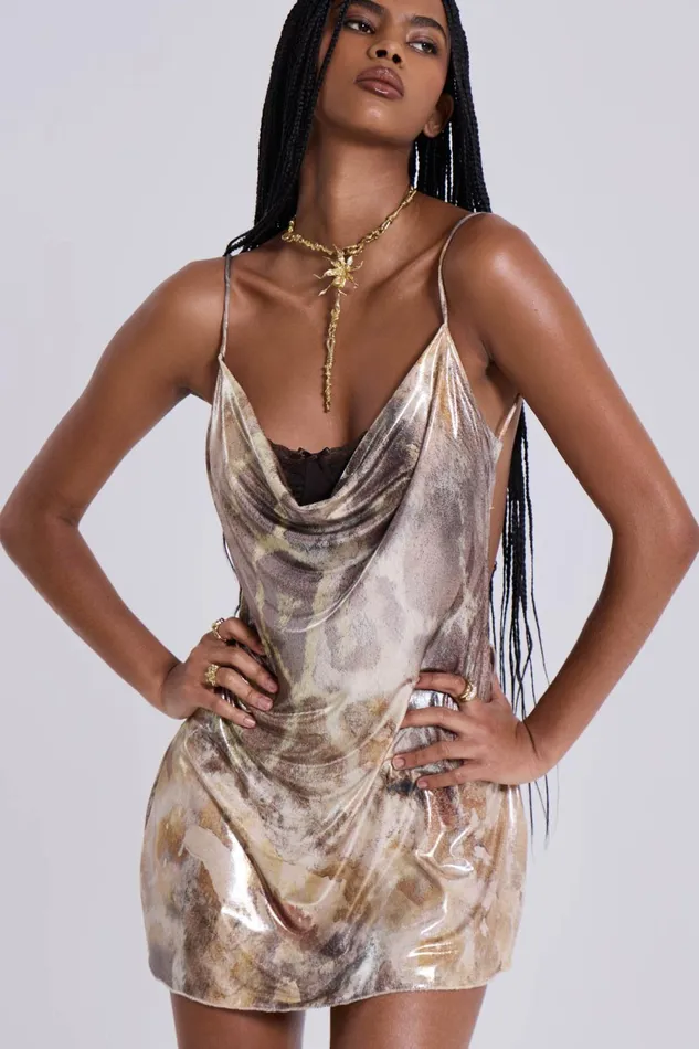 Women Shop Leopard Metallic Mirage Mini Dress Jaded London Tops