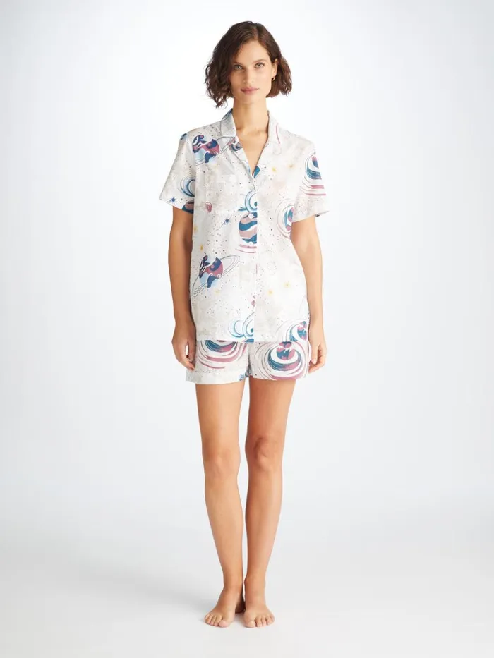 Women Short Pajamas Ledbury 76 Cotton Batiste White Derek Rose Cotton Pajamas