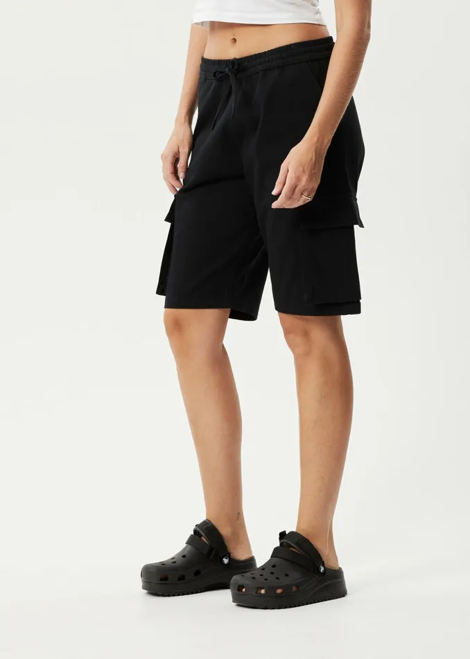 Women Shorts Afends AFENDS Womens Fuji 8211 Relaxed Cargo Short 8211 Black