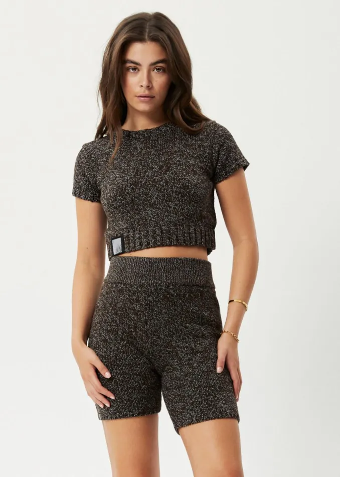 Women Shorts Afends Solace 8211 Women039s Organic Knit Bike Shorts 8211 Coffee 8211 AFENDS