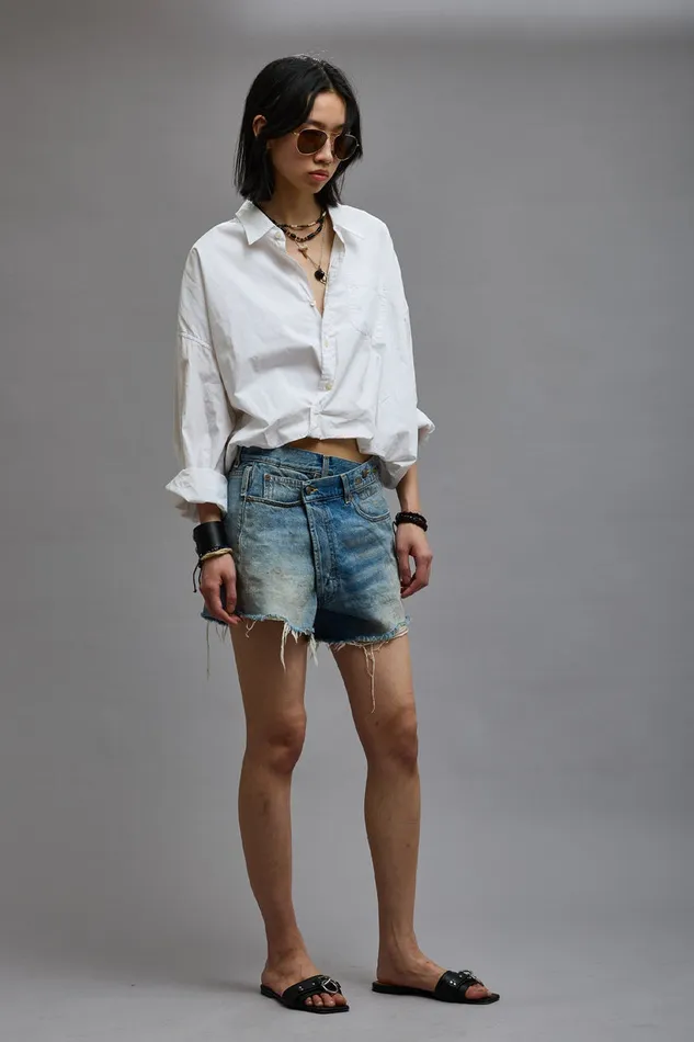 Women ShortsSkirts R13 Crossover Short 8211 Turner Blue