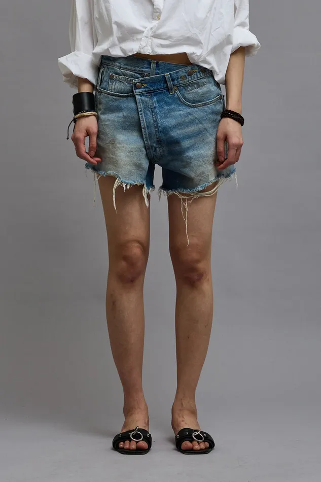 Women ShortsSkirts R13 Crossover Short 8211 Turner Blue