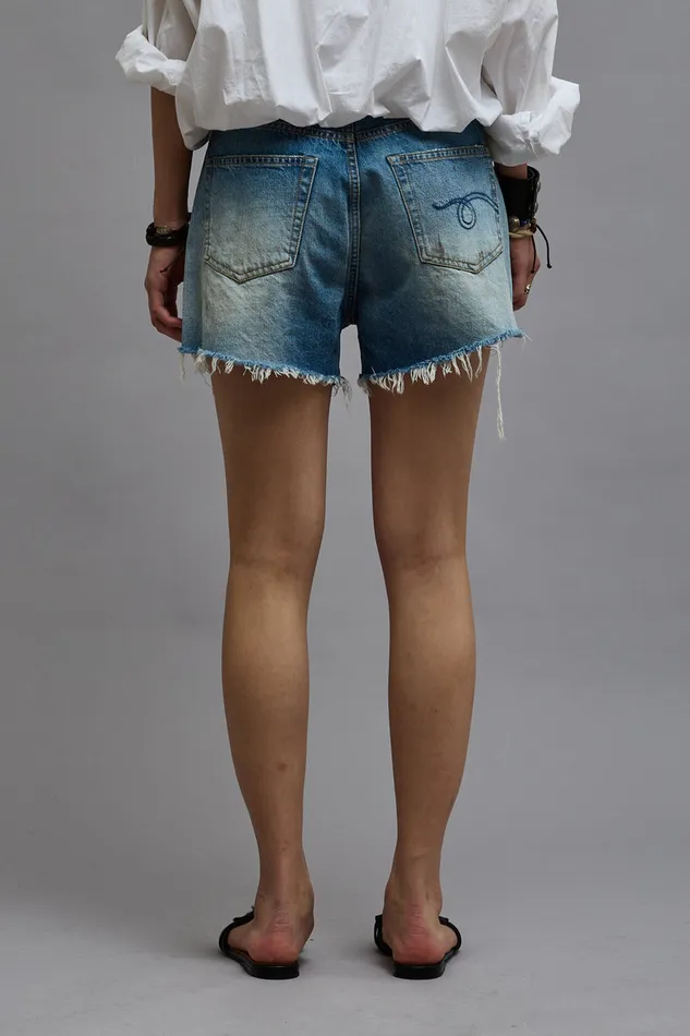 Women ShortsSkirts R13 Crossover Short 8211 Turner Blue