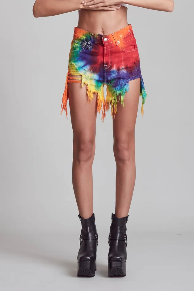 Women ShortsSkirts R13 Shredded Slouch Short 8211 Tie Dye