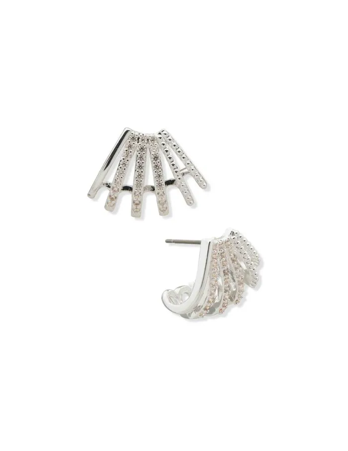 Women Silver Fan Button Earring Anne Klein Pierced Earrings