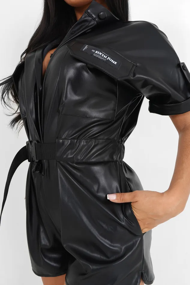 Women Sixth June Paris Dresses and Jumpsuits Tactical Faux Leather Playsuit Black Women Sixth June Paris Dresses and Jumpsuits Tactical Faux Leather Playsuit Black