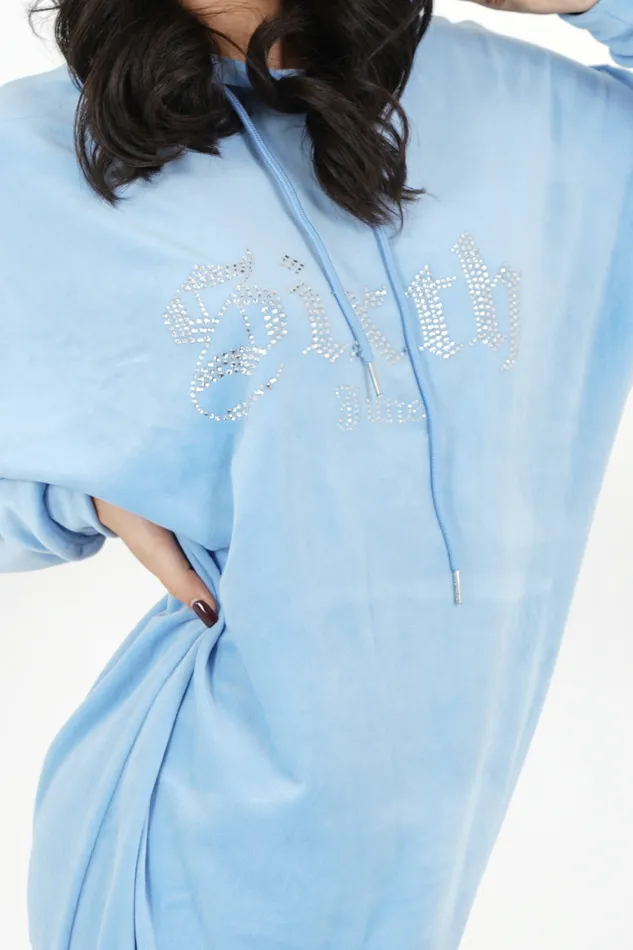 Women Sixth June Paris Dresses and Jumpsuits Velvet Strass Hoodie Dress Blue Women Sixth June Paris Dresses and Jumpsuits Velvet Strass Hoodie Dress Blue