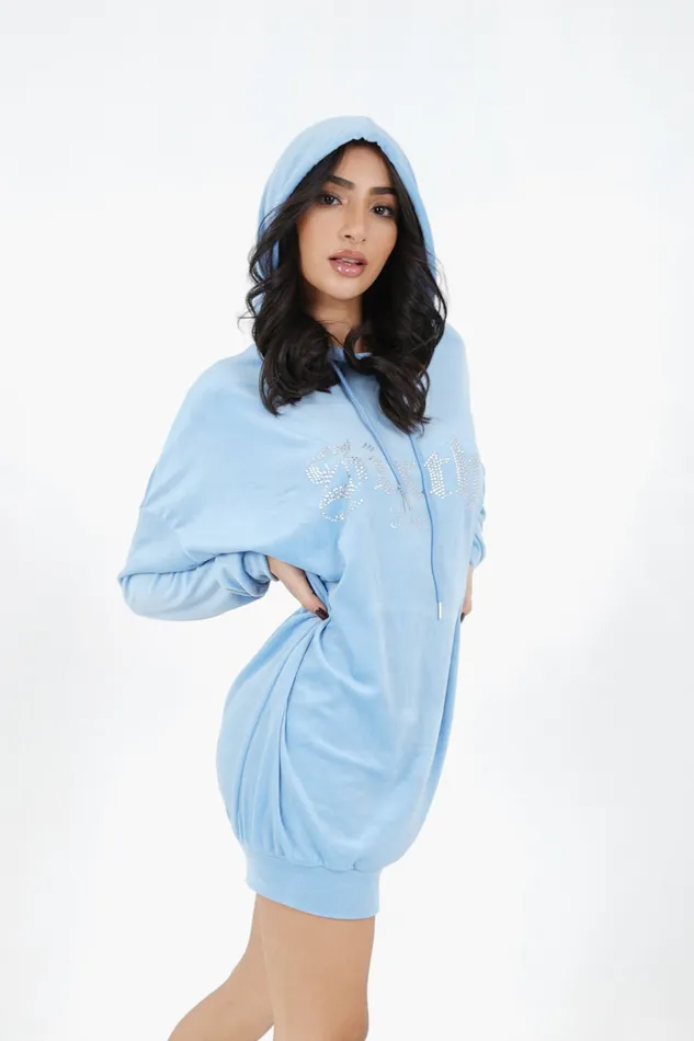 Women Sixth June Paris Dresses and Jumpsuits Velvet Strass Hoodie Dress Blue Women Sixth June Paris Dresses and Jumpsuits Velvet Strass Hoodie Dress Blue