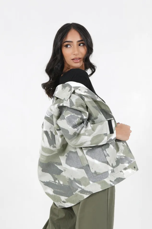 Women Sixth June Paris Outerwear Camouflage Oversized Jacket Khaki Green Women Sixth June Paris Outerwear Camouflage Oversized Jacket Khaki Green
