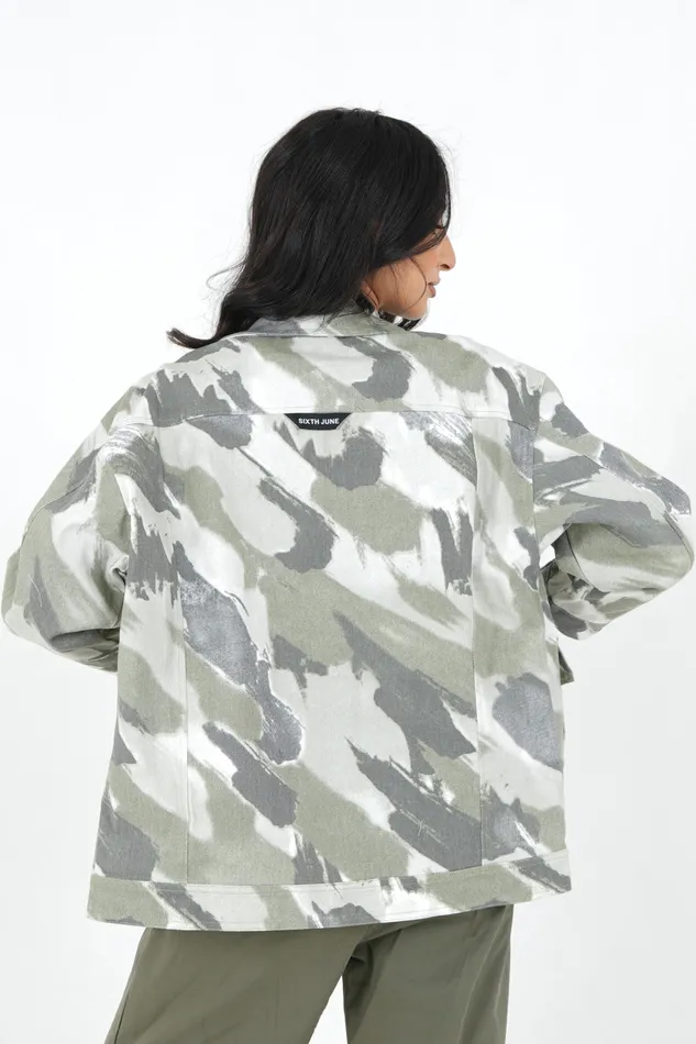 Women Sixth June Paris Outerwear Camouflage Oversized Jacket Khaki Green Women Sixth June Paris Outerwear Camouflage Oversized Jacket Khaki Green