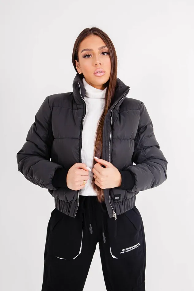 Women Sixth June Paris Outerwear Reflective High Collar Puffer Jacket Black