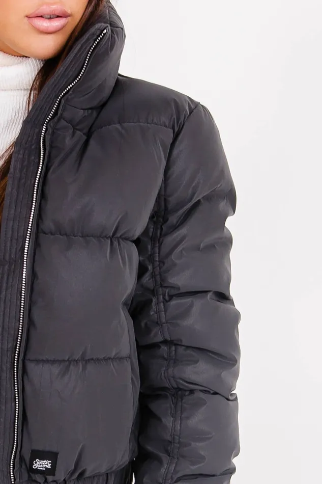 Women Sixth June Paris Outerwear Reflective High Collar Puffer Jacket Black Women Sixth June Paris Outerwear Reflective High Collar Puffer Jacket Black