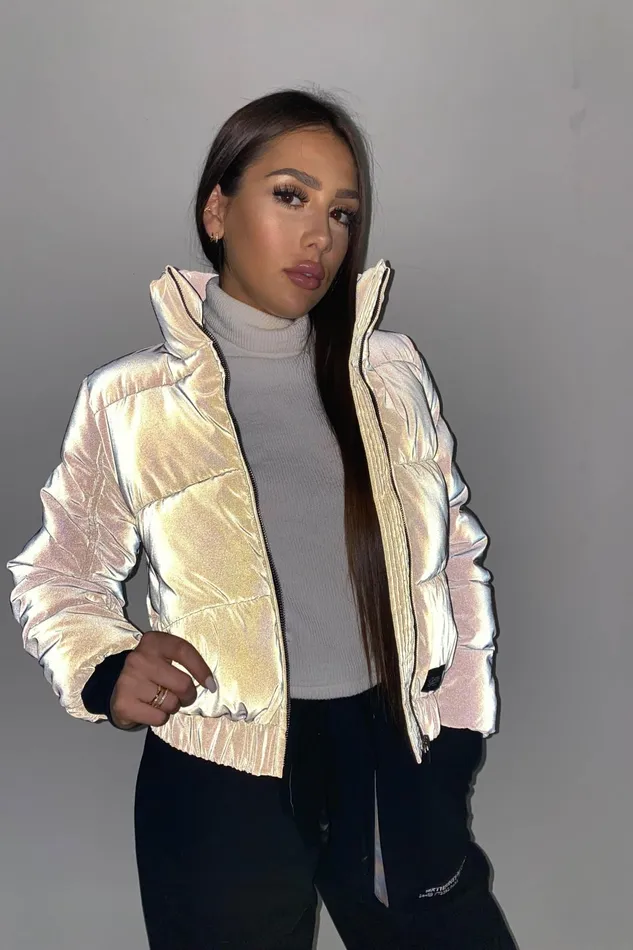 Women Sixth June Paris Outerwear Reflective High Collar Puffer Jacket Black Women Sixth June Paris Outerwear Reflective High Collar Puffer Jacket Black