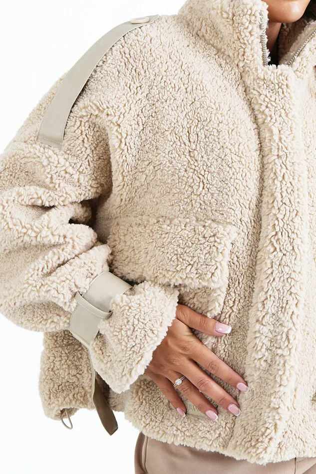 Women Sixth June Paris Outerwear Sherpa Aviator Jacket Beige Women Sixth June Paris Outerwear Sherpa Aviator Jacket Beige