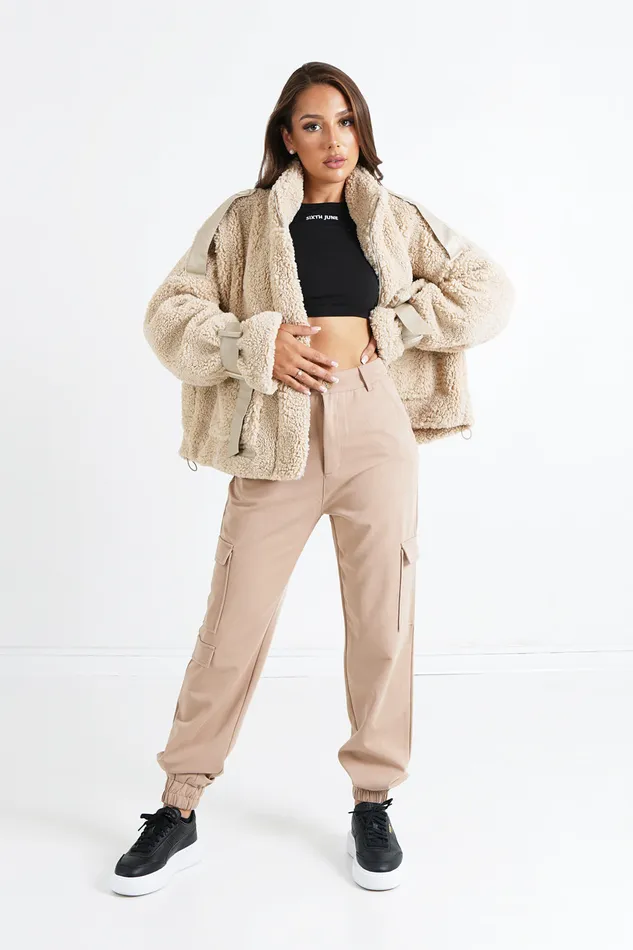 Women Sixth June Paris Outerwear Sherpa Aviator Jacket Beige Women Sixth June Paris Outerwear Sherpa Aviator Jacket Beige