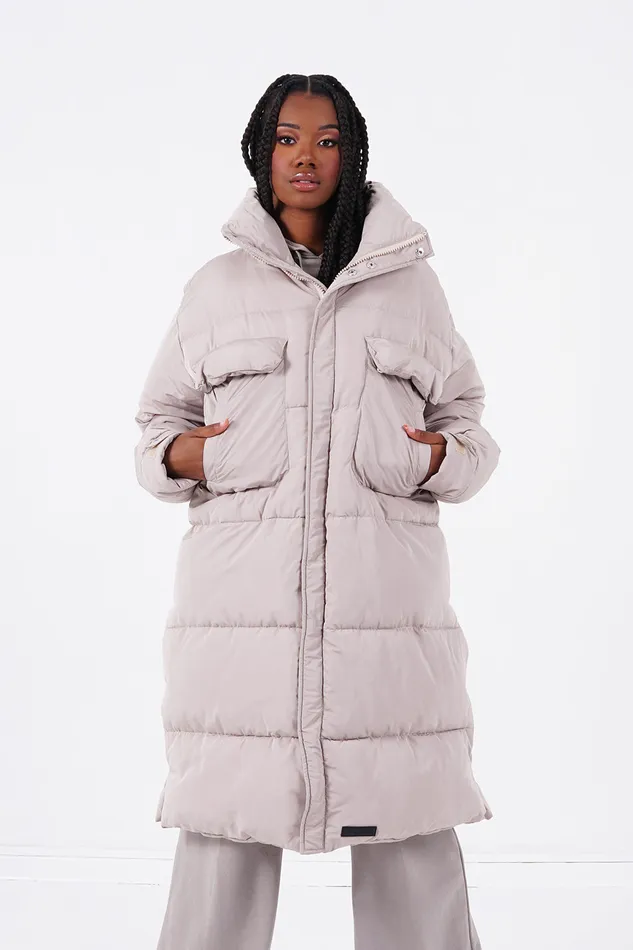 Women Sixth June Paris Outerwear Very Long Pockets Puffer Beige